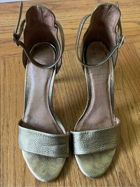 Joie leather 36.5 party heels metallic Gold Women's Ankle-Strap Sandals shoes